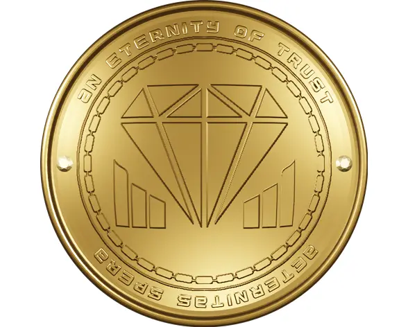 Złoty token blockchain Immediate Fortune z symbolem technologii cyfrowej