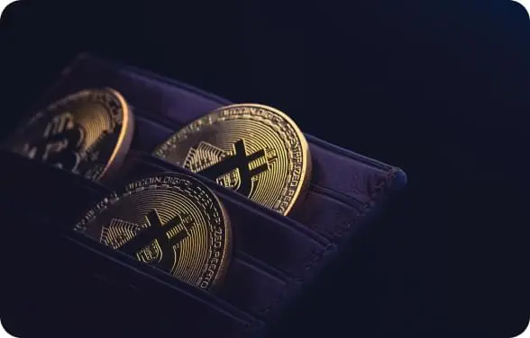 Portfel z monetami Bitcoin w wizualnym stylu platformy Immediate Fortune